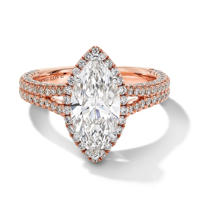 Main Image 1 of Vera Wang Love Collection 3 CT. T.W. Marquise-Cut Certified Lab-Grown Diamond Engagement Ring in 14K Rose Gold (F/VS2)