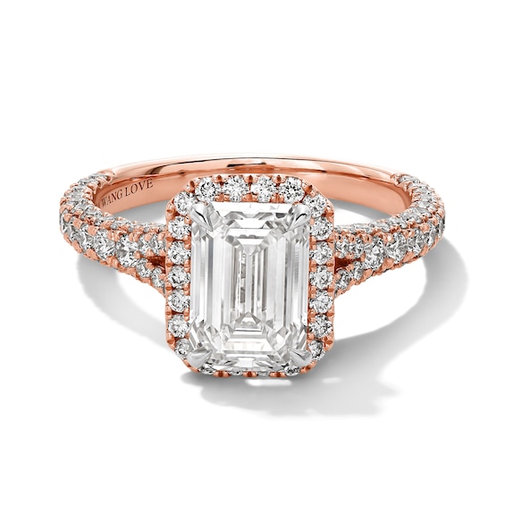 Vera Wang Love Collection 3 CT. T.w. Emerald-Cut Certified Lab-Grown Diamond Engagement Ring in 14K Rose Gold (F/Vs2)