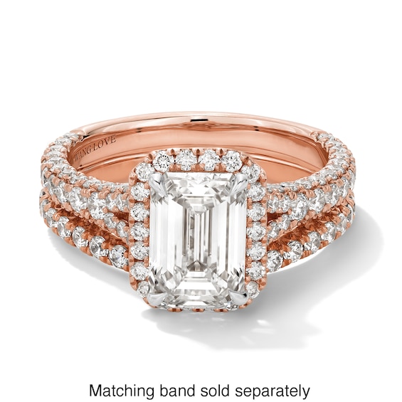 Vera Wang Love Collection 3 CT. T.w. Emerald-Cut Certified Lab-Grown Diamond Engagement Ring in 14K Rose Gold (F/Vs2)