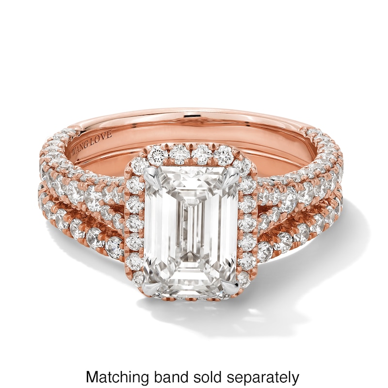 Main Image 4 of Vera Wang Love Collection 3 CT. T.W. Emerald-Cut Certified Lab-Grown Diamond Engagement Ring in 14K Rose Gold (F/VS2)