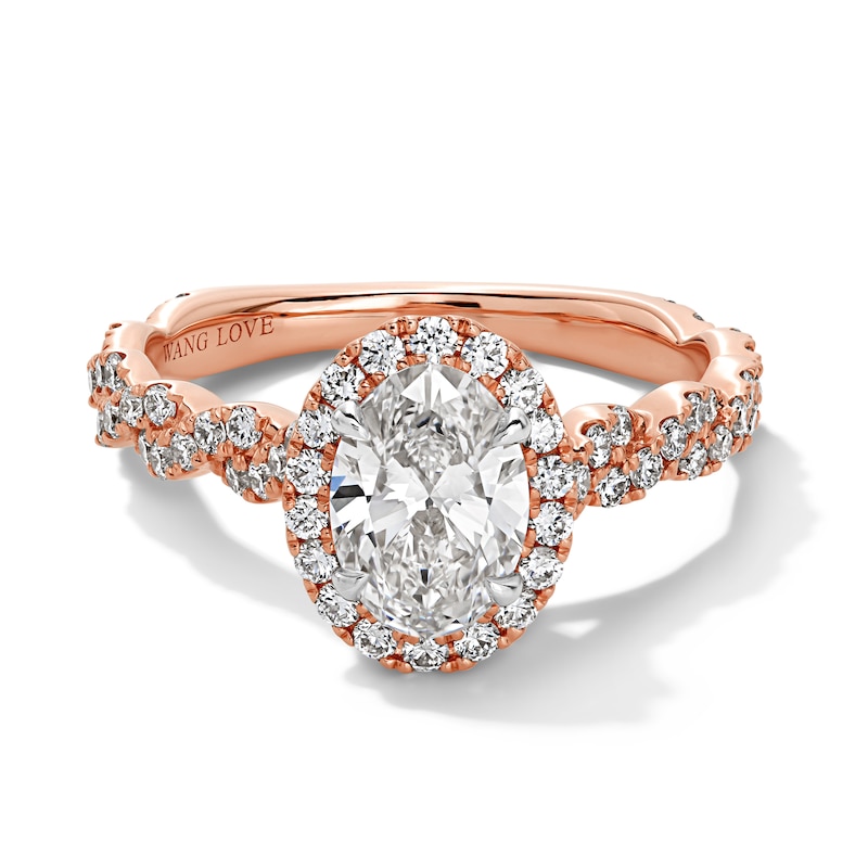 Main Image 1 of Vera Wang Love Collection 1-5/8 CT. T.W. Oval Certified Lab-Grown Diamond Engagement Ring in 14K Rose Gold (F/VS2)