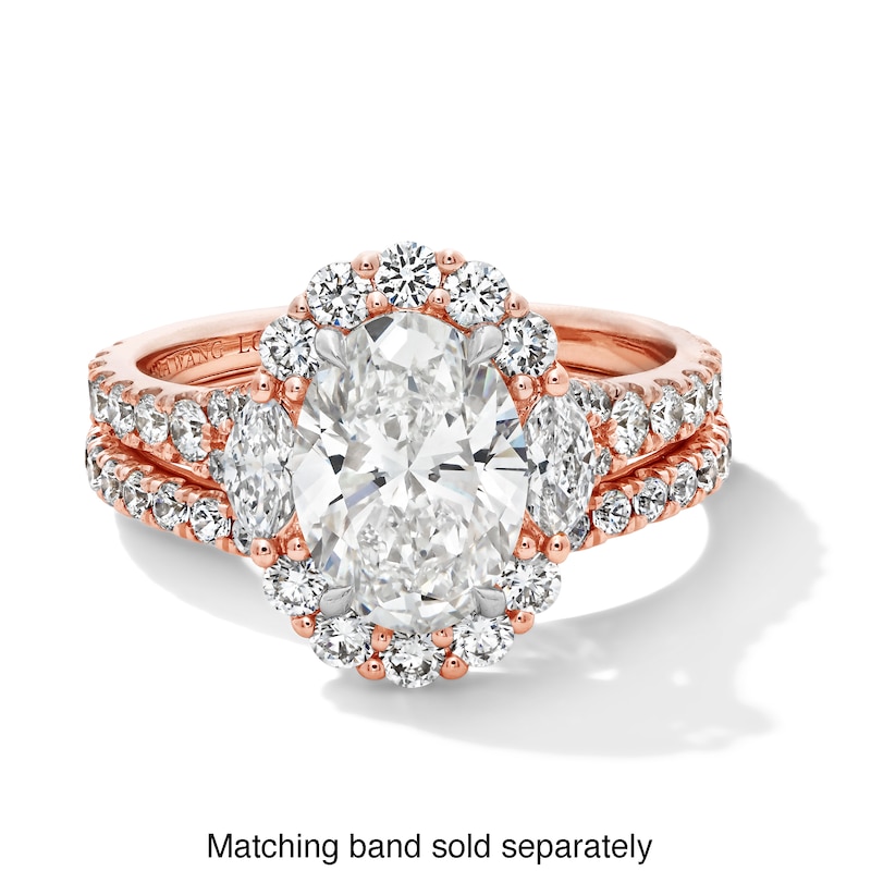 Main Image 4 of Vera Wang Love Collection 3 CT. T.W. Oval Certified Lab-Grown Diamond Frame Ring in 14K Rose Gold (F/VS2)