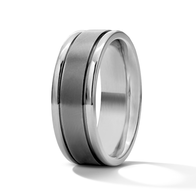Main Image 3 of Grooved-Edge Wedding Band in Titanium