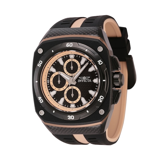 Menâs Invicta Speedway Black IP Silicone Strap Chronograph Watch with Patterned Black Dial (Model: 46105)
