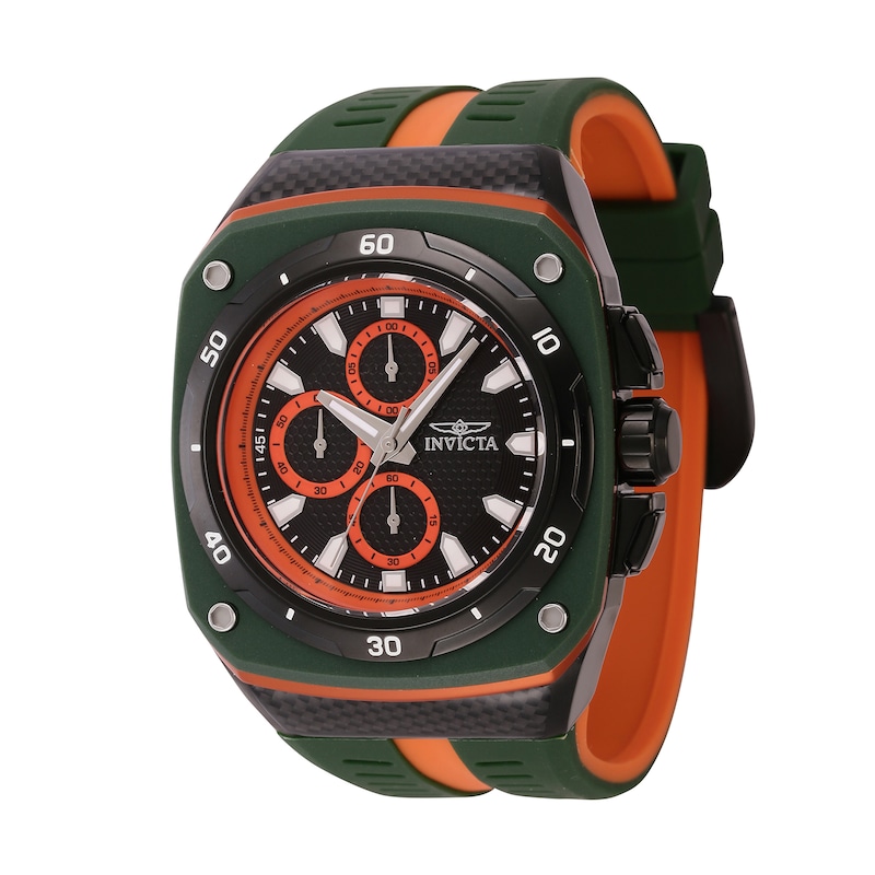 Main Image 1 of Men's Invicta Speedway Black IP Green Silicone Strap Chronograph Watch with Black and Red Dial (Model: 46107)