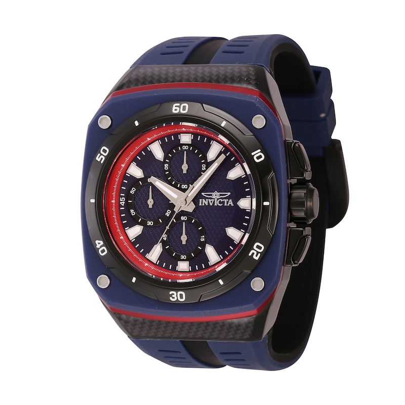 Main Image 1 of Men's Invicta Speedway Black IP Blue Silicone Strap Chronograph Watch with Blue and Red Dial (Model: 46108)
