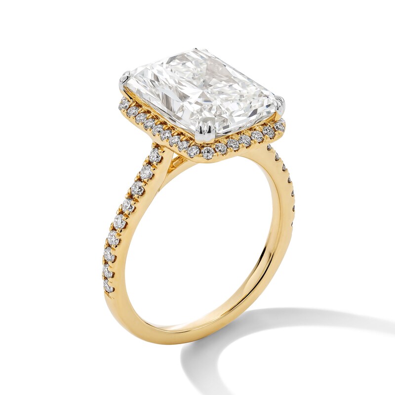 Main Image 3 of 6.45 CT. T.W. Radiant-Cut Certified Lab-Grown Diamond Frame Engagement Ring in 14K Gold (F/VS2)