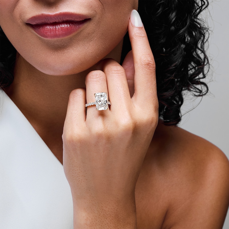 Main Image 2 of 8.58 CT. T.W. Radiant-Cut Certified Lab-Grown Diamond Hidden Frame Engagement Ring in 14K Gold (F/VS2)