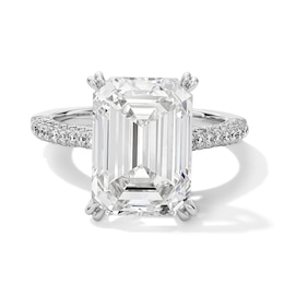 8.69 CT. T.W. Emerald-Cut Certified Lab-Grown Diamond Hidden Frame Engagement Ring in 14K White Gold (F/VS2)