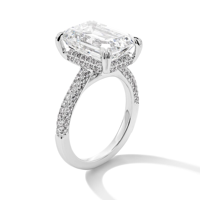 Main Image 3 of 8.69 CT. T.W. Emerald-Cut Certified Lab-Grown Diamond Hidden Frame Engagement Ring in 14K White Gold (F/VS2)