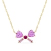 Thumbnail Image 1 of Heart-Shaped and Baguette-Cut Pink Lab-Created Sapphire and Lab-Created Ruby Bow Necklace in 10K Gold