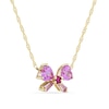 Thumbnail Image 2 of Heart-Shaped and Baguette-Cut Pink Lab-Created Sapphire and Lab-Created Ruby Bow Necklace in 10K Gold