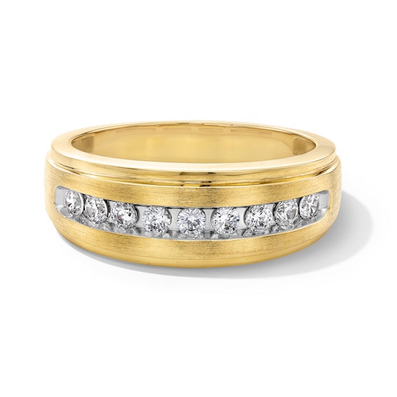 1/2 CT. T.w. Diamond Nine Stone Stepped Edge Band in 10K Gold