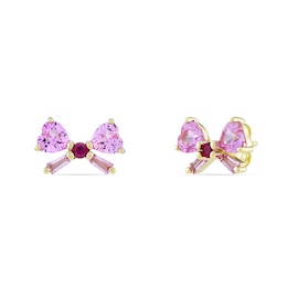 Heart-Shaped and Baguette-Cut Pink Lab-Created Sapphire and Lab-Created Ruby Bow Stud Earrings in 10K Gold