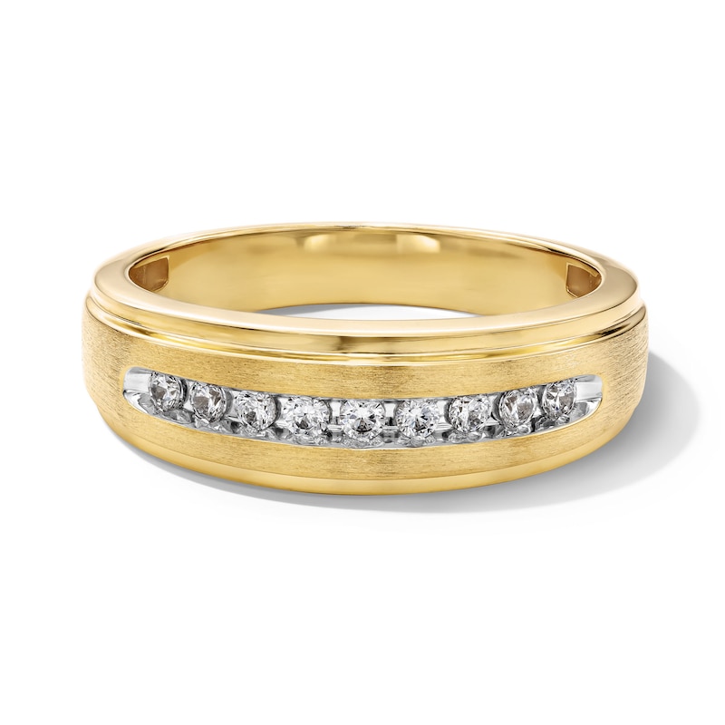 Main Image 1 of 1/4 CT. T.W. Diamond Nine Stone Stepped Edge Band in 10K Gold