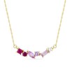 Thumbnail Image 1 of Mixed-Shape Pink and White Lab-Created Sapphire and Lab-Created Ruby Scatter Bar Necklace in 10K Gold