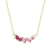 Thumbnail Image 2 of Mixed-Shape Pink and White Lab-Created Sapphire and Lab-Created Ruby Scatter Bar Necklace in 10K Gold