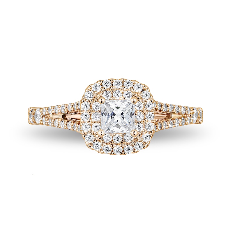 Main Image 4 of Princess Diamond Halo Ring with 3/4 CT.T.W. Diamonds in 14K Yellow Gold (I/I1)
