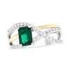 Thumbnail Image 1 of Emerald-Cut Lab-Created Emerald and 1/5 CT. T.W. Diamond Crossover Ring in Sterling Silver and 10K Gold