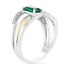 Thumbnail Image 2 of Emerald-Cut Lab-Created Emerald and 1/5 CT. T.W. Diamond Crossover Ring in Sterling Silver and 10K Gold