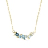 Thumbnail Image 2 of Mixed-Shape London, Swiss and Sky Blue Topaz and White Lab-Created Sapphire Scatter Bar Necklace in 10K Gold