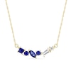 Thumbnail Image 1 of Mixed-Shape Blue, White and Ceylon Blue Lab-Created Sapphire Scatter Bar Necklace in 10K Gold