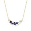 Thumbnail Image 2 of Mixed-Shape Blue, White and Ceylon Blue Lab-Created Sapphire Scatter Bar Necklace in 10K Gold