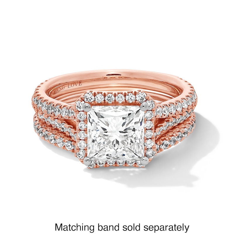 Main Image 4 of Vera Wang Love Collection 2-3/4 CT. T.W. Princess-Cut Certified Lab-Grown Diamond Frame Ring in 14K Rose Gold (F/VS2)