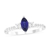 Thumbnail Image 1 of Marquise-Cut Blue Lab-Created Sapphire and White Lab-Created Sapphire Three Stone Ring in Sterling Silver