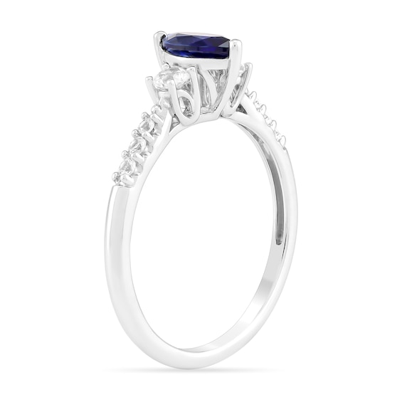 Marquise-Cut Blue Lab-Created Sapphire and White Lab-Created Sapphire Three Stone Ring in Sterling Silver