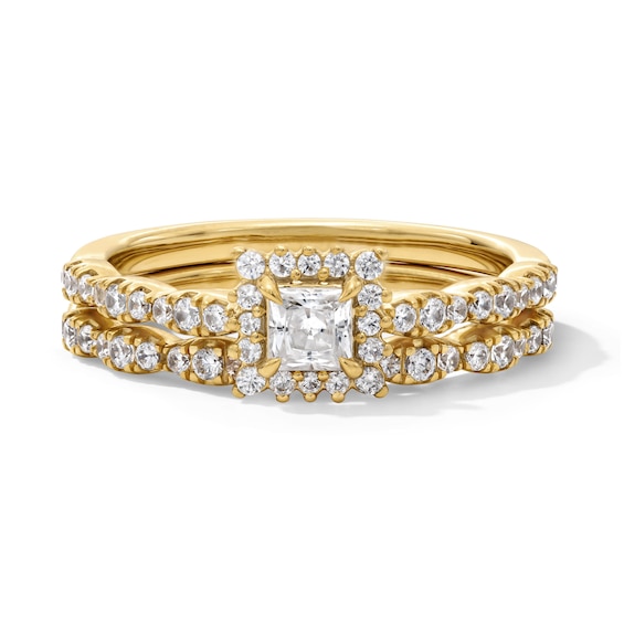 3/4 CT. T.w. Princess-Cut Certified Lab-Grown Diamond Frame Bridal Set in 14K Gold (F/Vs2)
