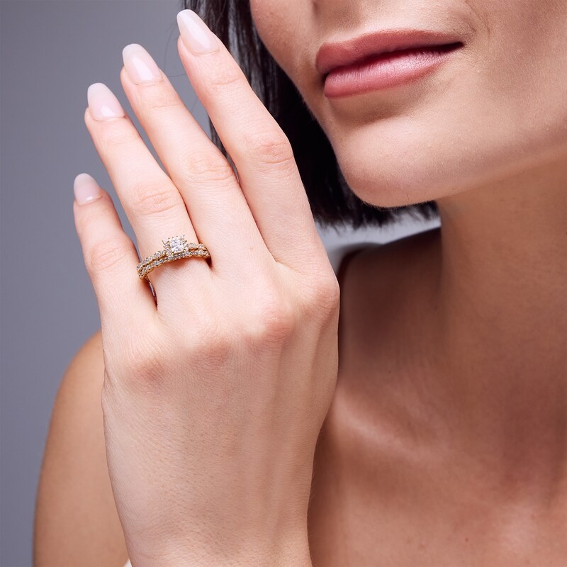 Main Image 2 of 3/4 CT. T.W. Princess-Cut Certified Lab-Grown Diamond Frame Bridal Set in 14K Gold (F/VS2)