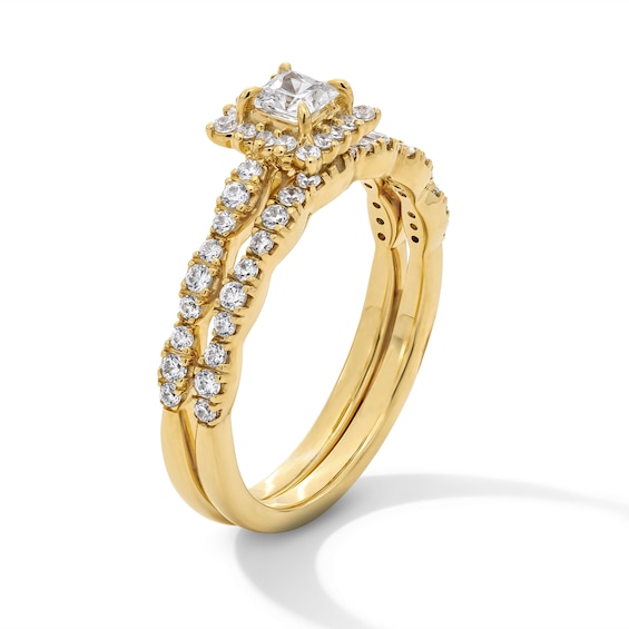 3/4 CT. T.w. Princess-Cut Certified Lab-Grown Diamond Frame Bridal Set in 14K Gold (F/Vs2)