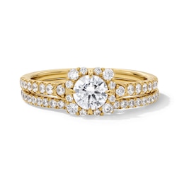 1 CT. T.W. Certified Lab-Grown Diamond Cushion Frame Bridal Set in 14K Gold (F/VS2)