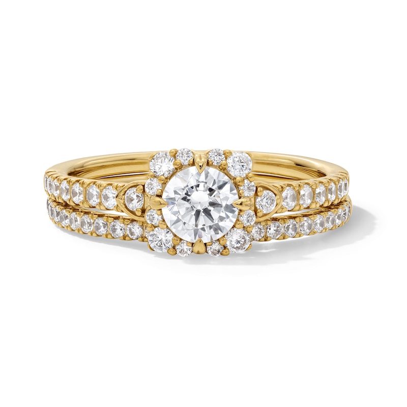 Main Image 1 of 1 CT. T.W. Certified Lab-Grown Diamond Cushion Frame Bridal Set in 14K Gold (F/VS2)