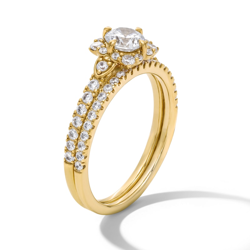 Main Image 3 of 1 CT. T.W. Certified Lab-Grown Diamond Cushion Frame Bridal Set in 14K Gold (F/VS2)