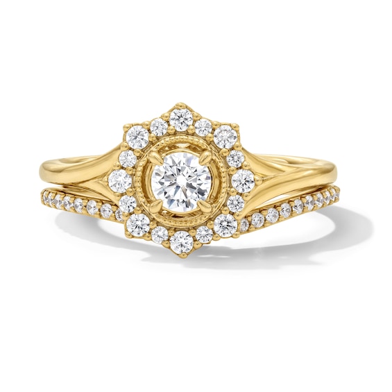 5/8 CT. T.w. Certified Lab-Grown Diamond Frame Vintage-Style Bridal Set in 14K Gold (F/Vs2)