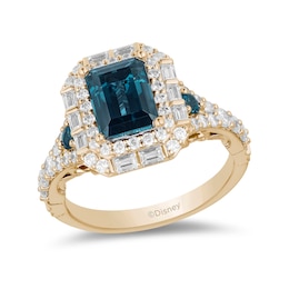 Enchanted Disney Cinderella London Blue Topaz and 3/4 CT. T.W. Diamond Double Frame Engagement Ring in 14K Gold
