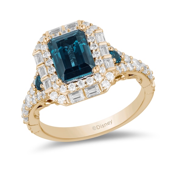 Enchanted Disney Cinderella London Blue Topaz and 3/4 CT. T.w. Diamond Double Frame Engagement Ring in 14K Gold