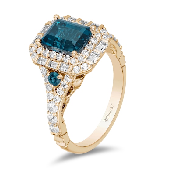 Enchanted Disney Cinderella London Blue Topaz and 3/4 CT. T.w. Diamond Double Frame Engagement Ring in 14K Gold