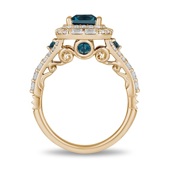 Enchanted Disney Cinderella London Blue Topaz and 3/4 CT. T.w. Diamond Double Frame Engagement Ring in 14K Gold