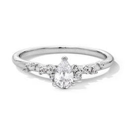 3/8 CT. T.W. Pear-Shaped Diamond Scatter Shank Engagement Ring in 14K White Gold