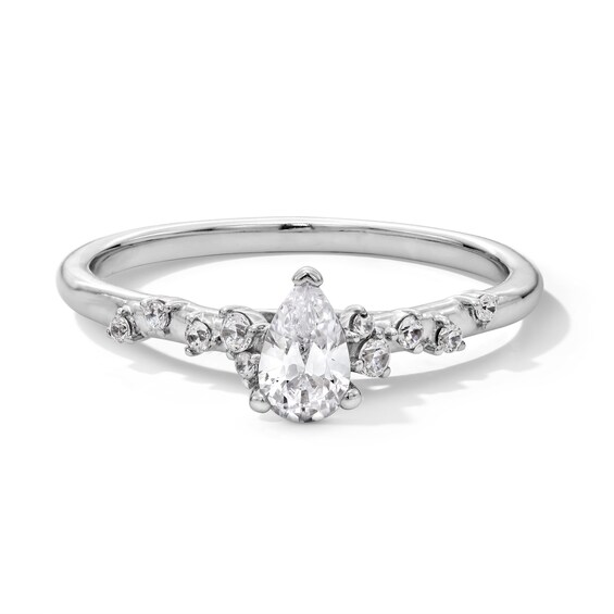 3/8 CT. T.w. Pear-Shaped Diamond Scatter Shank Engagement Ring in 14K White Gold