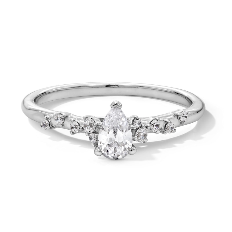 Main Image 1 of 3/8 CT. T.W. Pear-Shaped Diamond Scatter Shank Engagement Ring in 14K White Gold