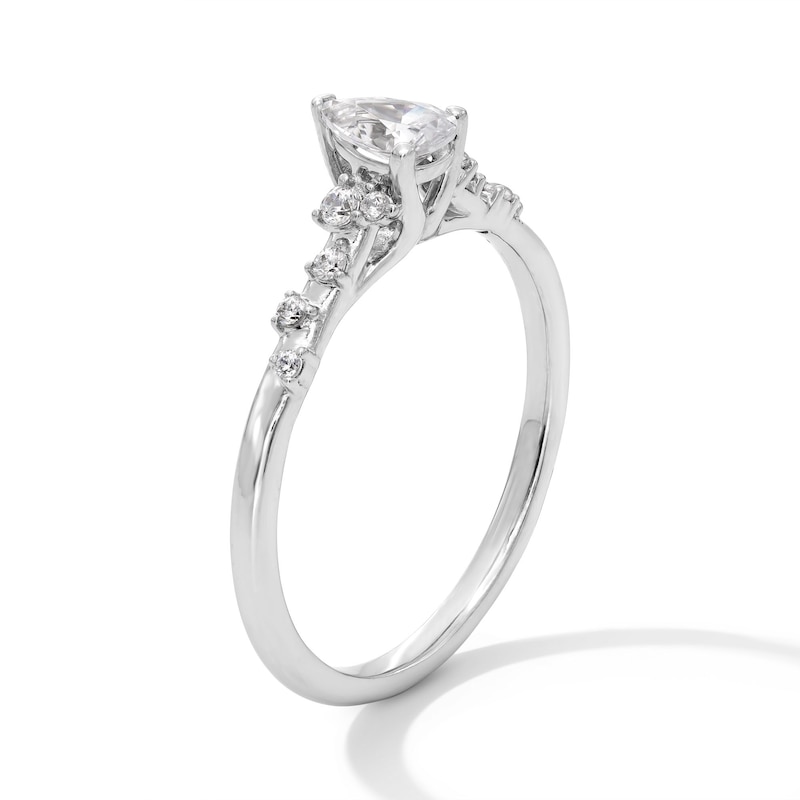 Main Image 3 of 3/8 CT. T.W. Pear-Shaped Diamond Scatter Shank Engagement Ring in 14K White Gold