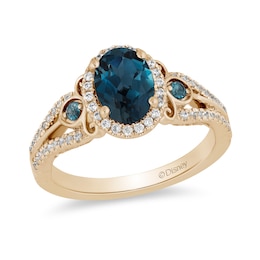 Enchanted Disney Cinderella Oval London Blue Topaz and 1/3 CT. T.W. Diamond Frame Engagement Ring in 14K Gold