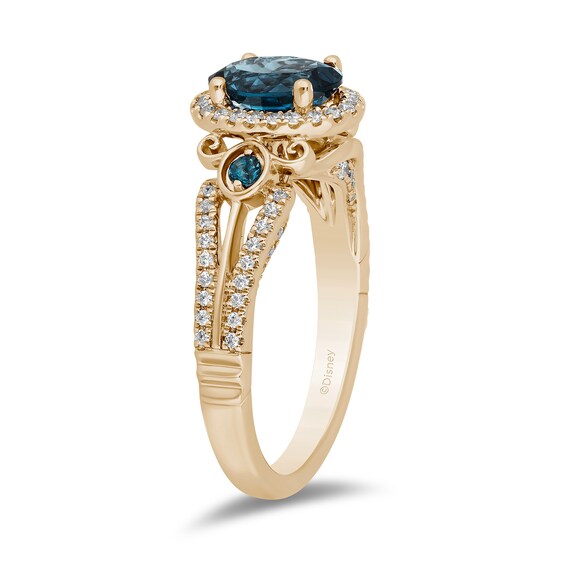 Enchanted Disney Cinderella Oval London Blue Topaz and 1/3 CT. T.w. Diamond Frame Engagement Ring in 14K Gold