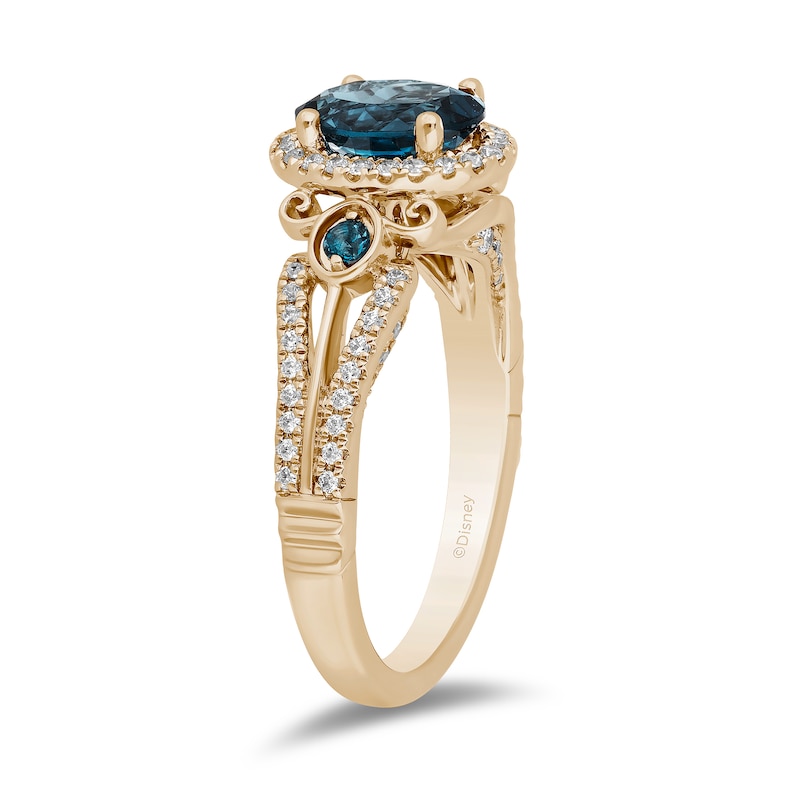 Main Image 2 of Enchanted Disney Cinderella Oval London Blue Topaz and 1/3 CT. T.W. Diamond Frame Engagement Ring in 14K Gold