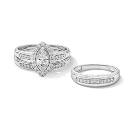 1 CT. T.W. Marquise-Cut Certified Lab-Grown Diamond Frame Wedding Ensemble in 10K White Gold (F/SI2)