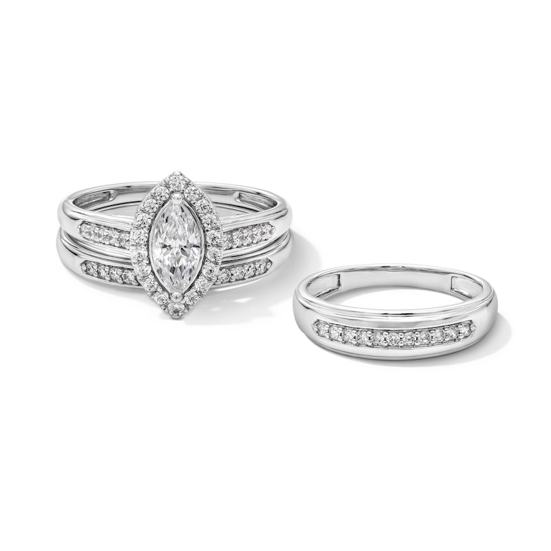 Main Image 1 of 1 CT. T.W. Marquise-Cut Certified Lab-Grown Diamond Frame Wedding Ensemble in 10K White Gold (F/SI2)